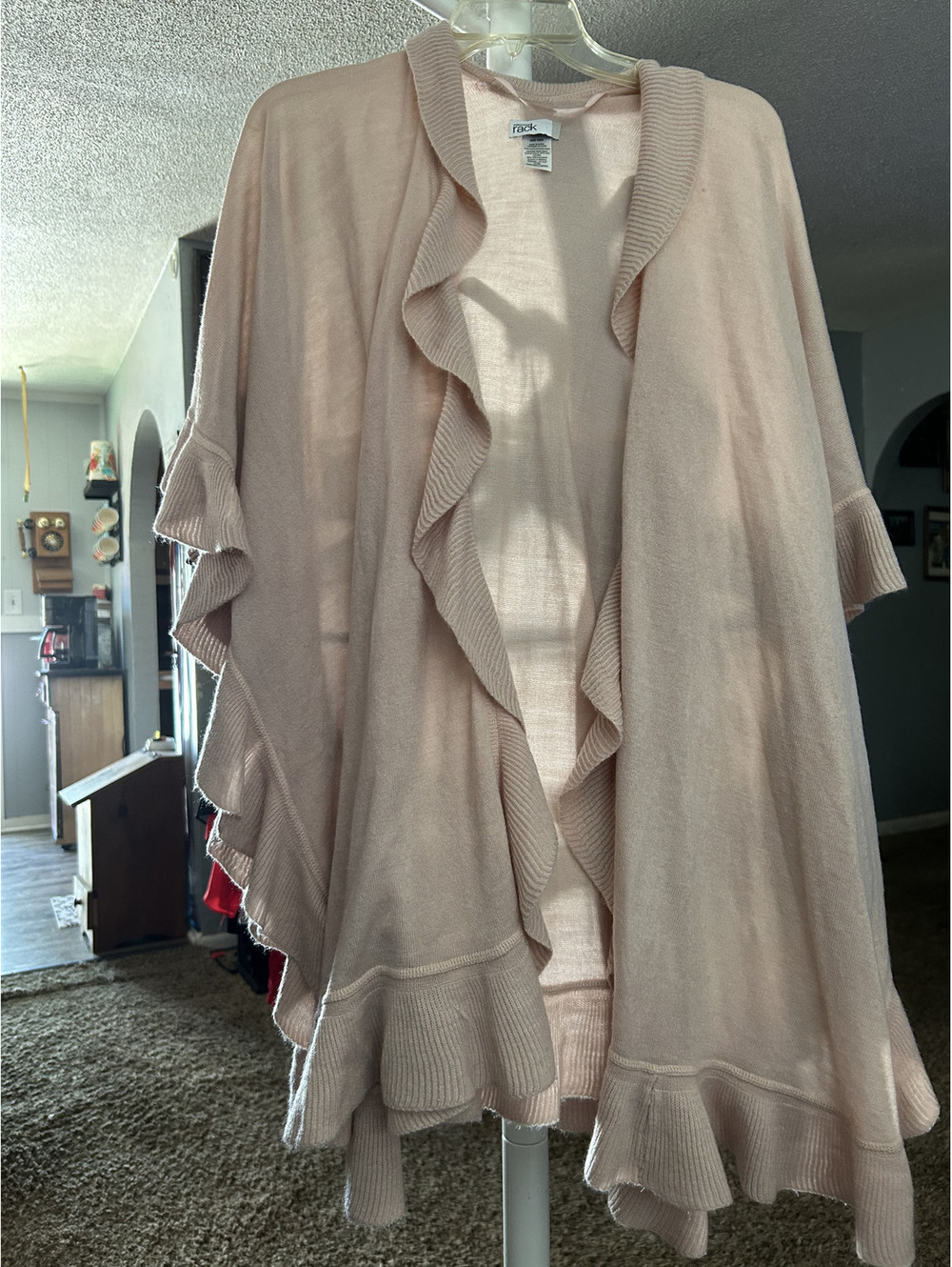 Nordstrom Rack One Size Light Pink Ruffled Knit Poncho